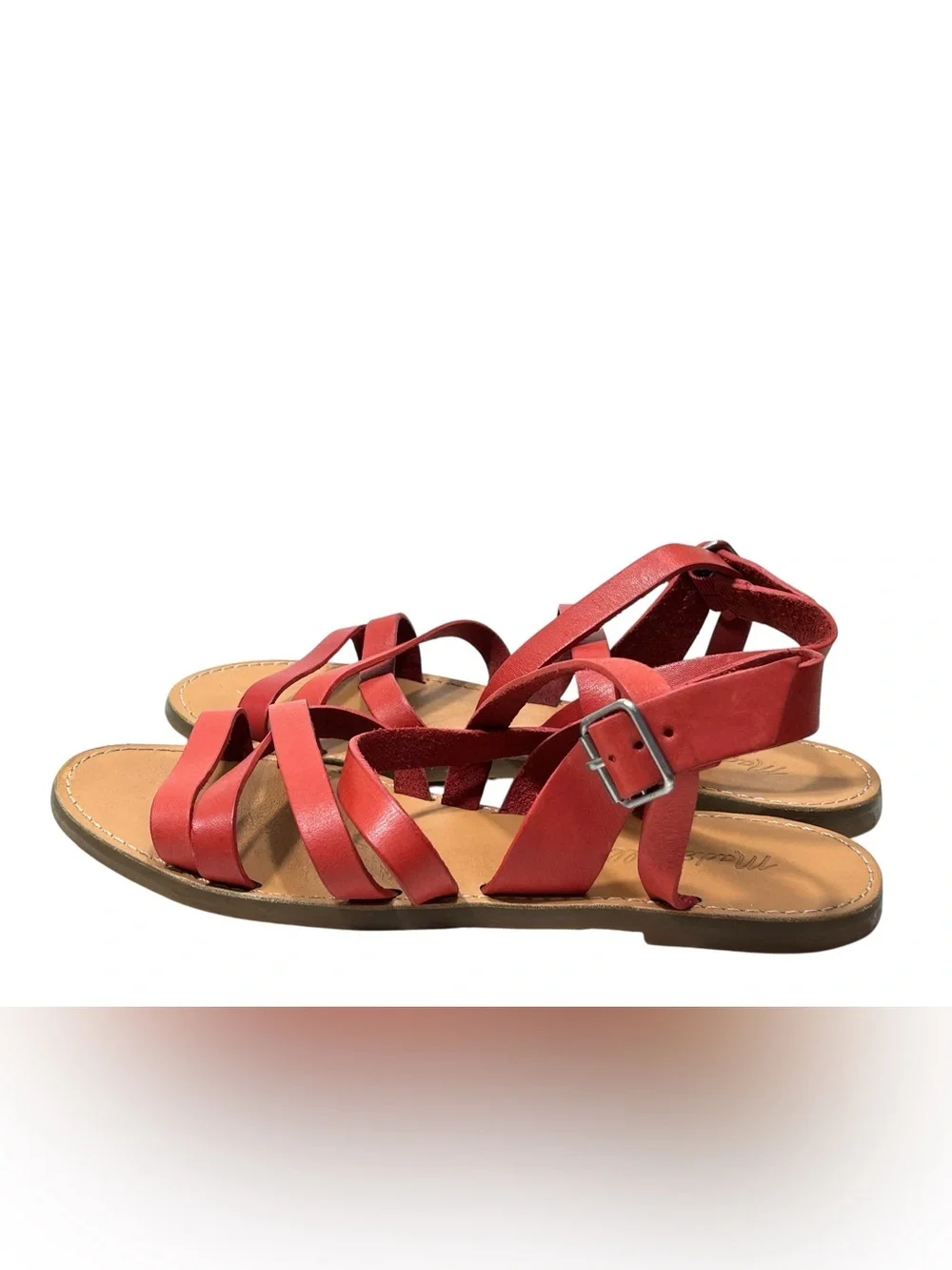 Madewell The Boardwalk Women’s Side 8 US Sandals Leather Upper Red Strap G2006